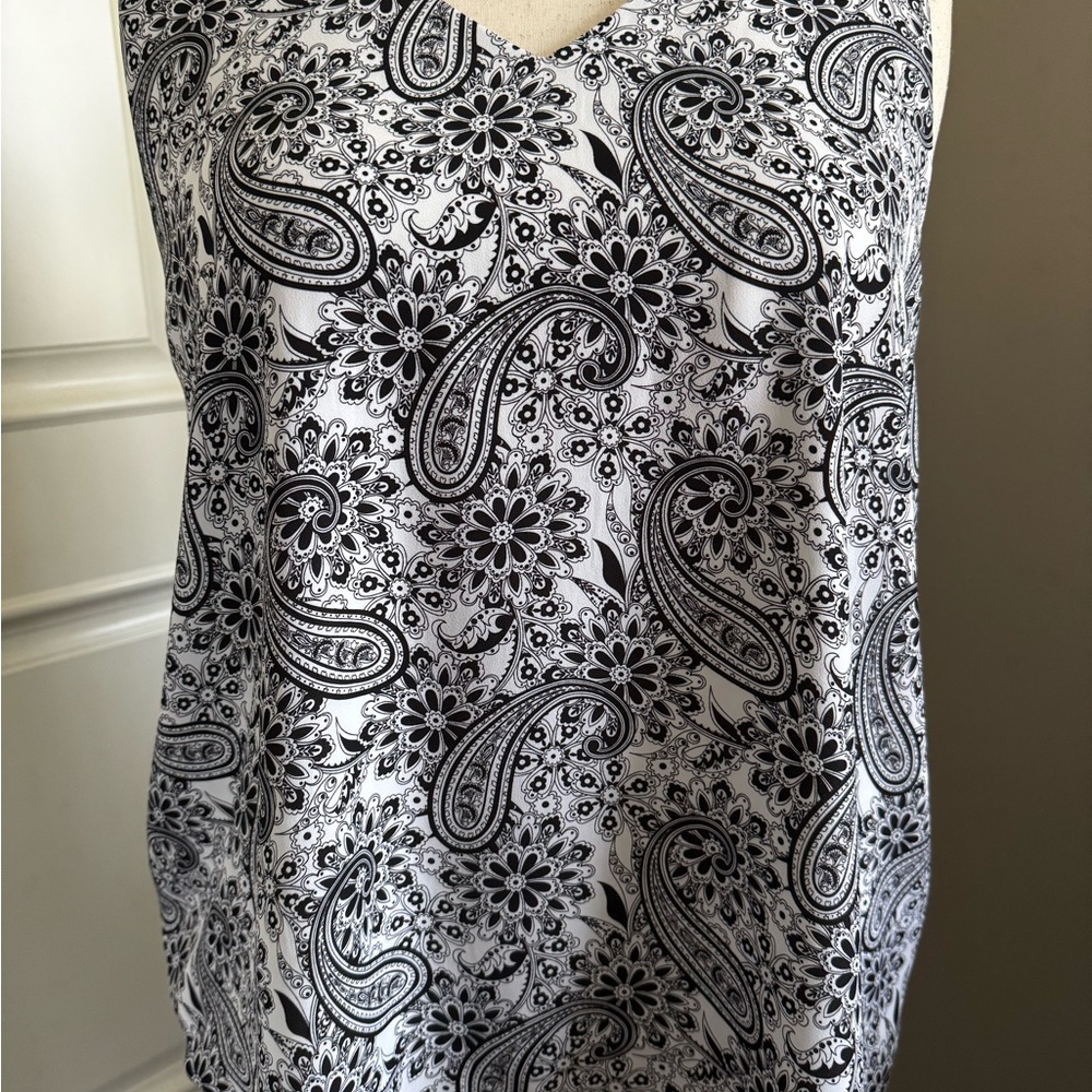Cato Black and White Paisley Layered Top; XL